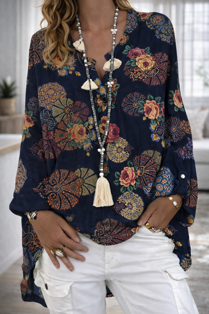 Vibrant Printed V Neck Top Sophie Laurie