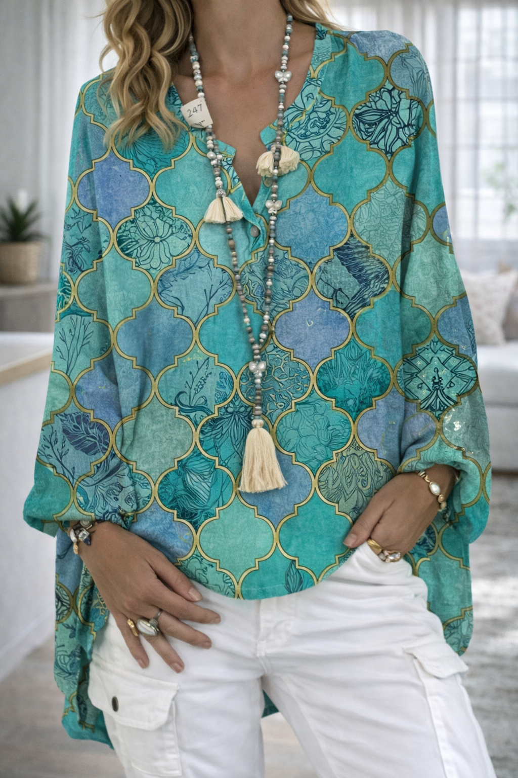 Vibrant Printed V Neck Top Sophie Laurie