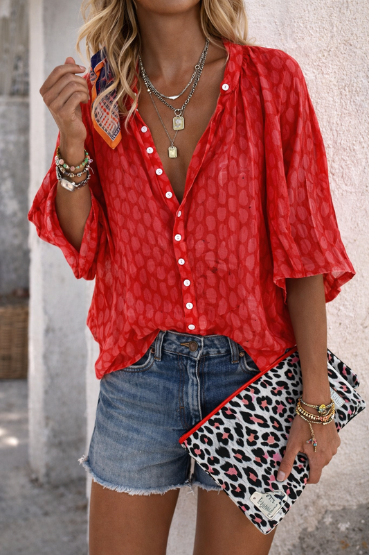 Chic Print Lantern Sleeve Shirt by Sophie Laurie
