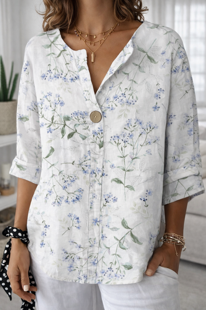 Floral Print Sophie Laurie Button V-Neck Casual Top