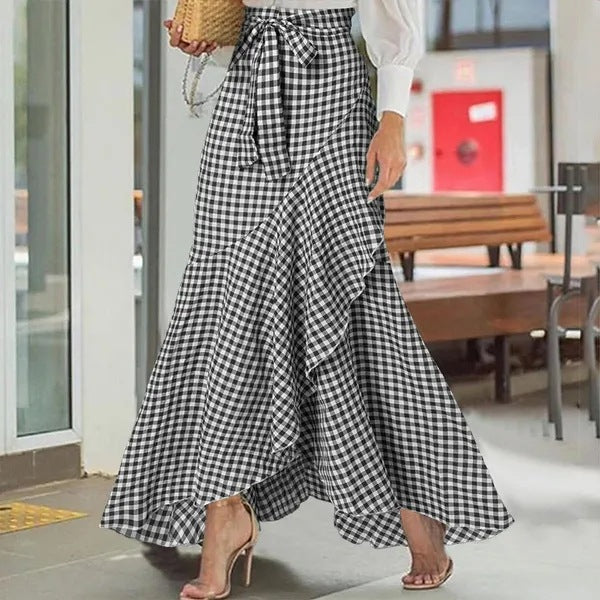 Plaid Ruffle Maxi Skirt by Sophie Laurie