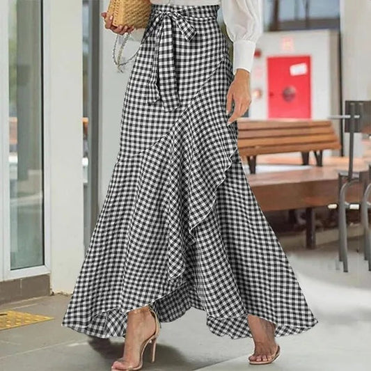 Plaid Ruffle Maxi Skirt by Sophie Laurie