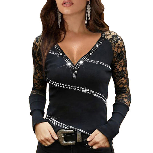 Elegant Lace Rhinestone Top Sophie Laurie Blouse
