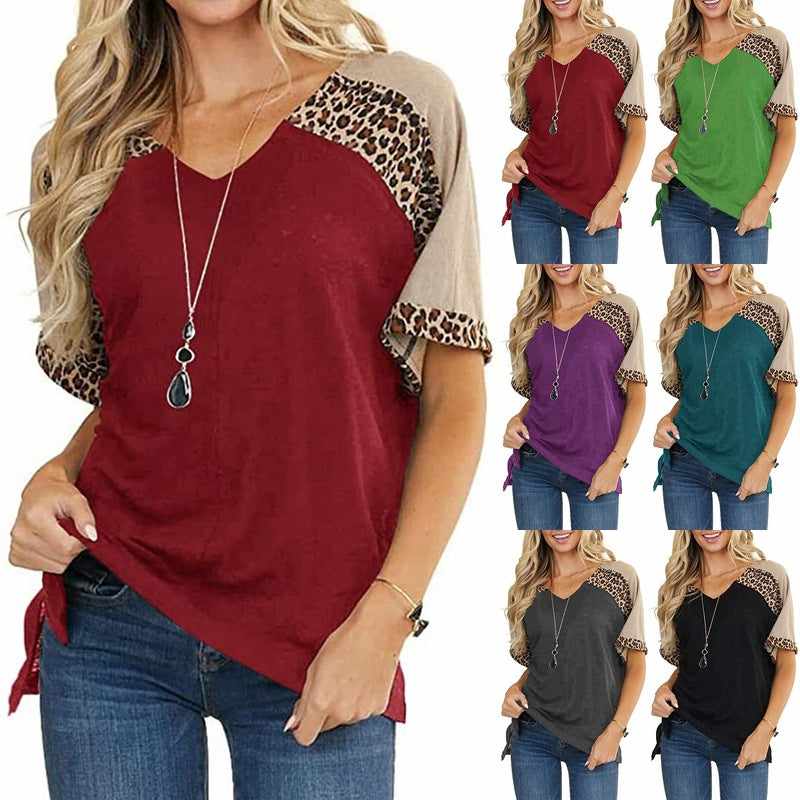 Leopard Splice Sophie Laurie Casual Short Sleeve Top