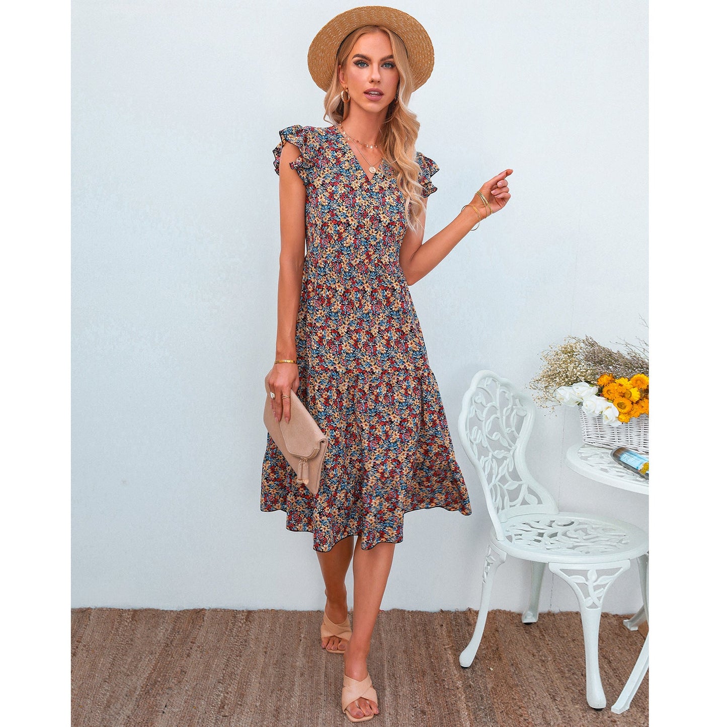 Chic Floral Midi Dress by Sophie Laurie