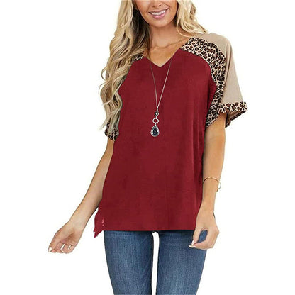 Leopard Splice Sophie Laurie Casual Short Sleeve Top