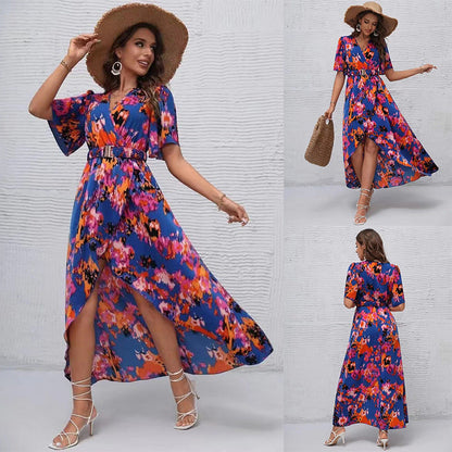 Vibrant Asymmetric V-Neck Dress by Sophie Laurie
