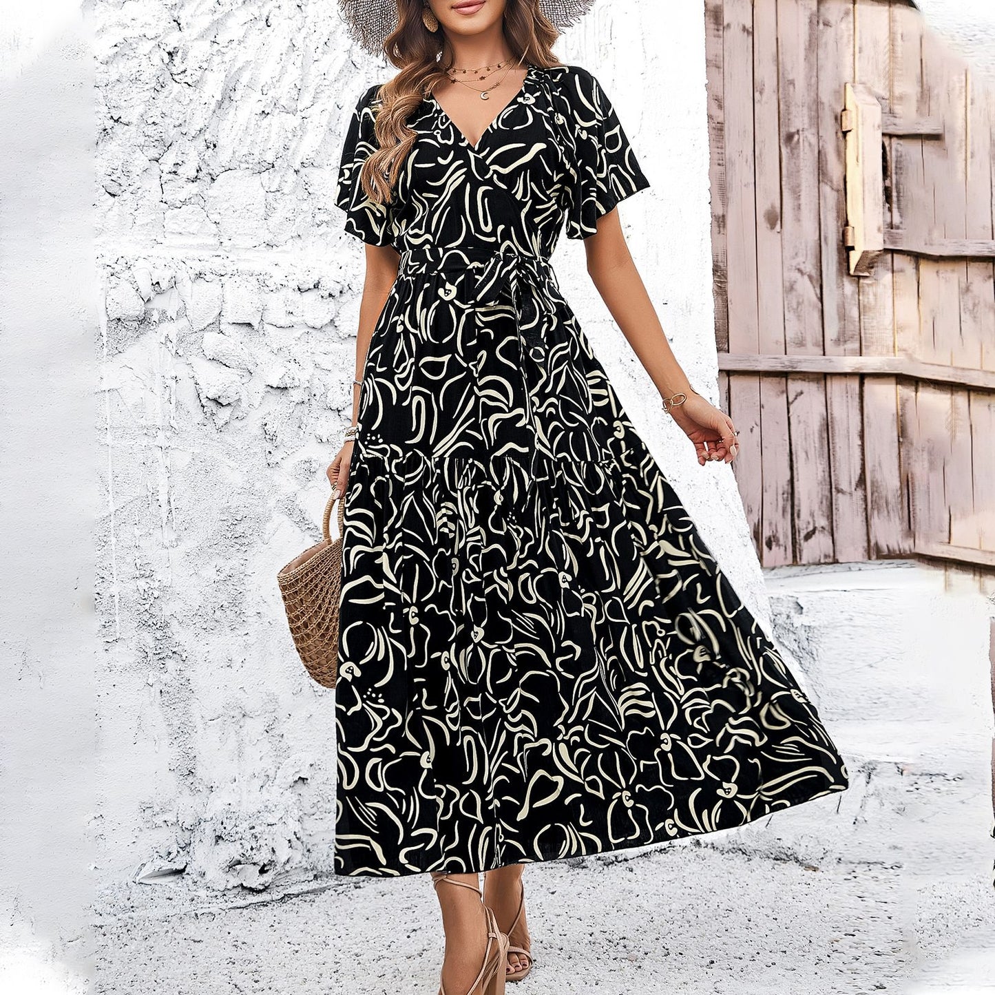 Floral Print Sophie Laurie Short Sleeve Midi Dress