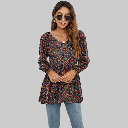 Floral Puff Sleeve V-Neck Top by Sophie Laurie