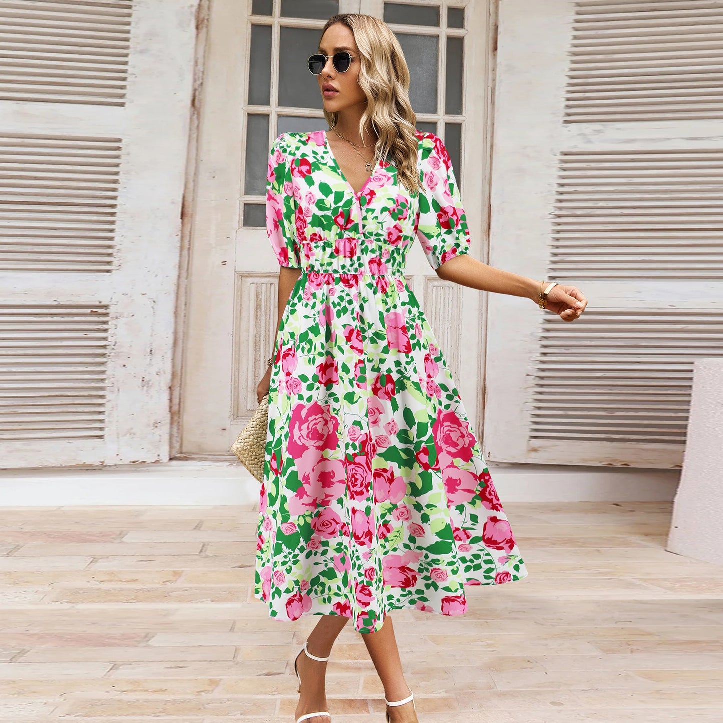 Bohemian Floral V-Neck Dress by Sophie Laurie