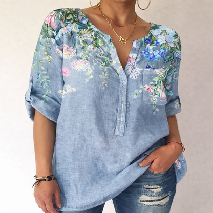 Printed V-Neck Cotton Blouse by Sophie Laurie