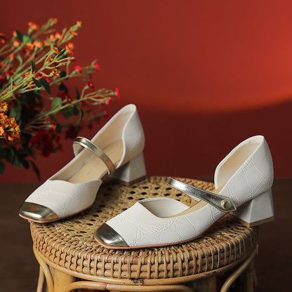 Retro Buckle Sophie Laurie Mid Heel High Heels