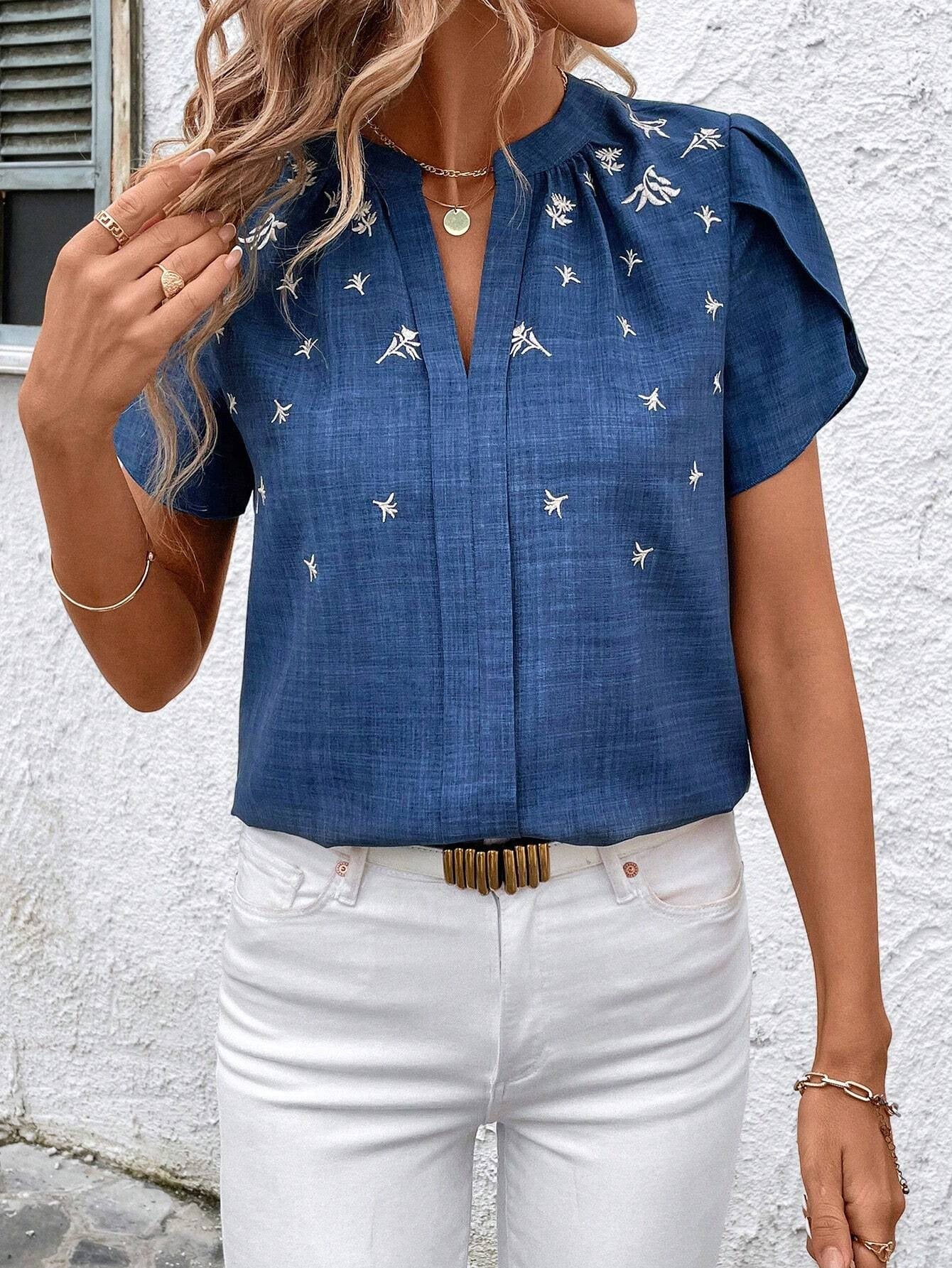 Chic Printed Blouse Sophie Laurie Shoulder Pleat Top