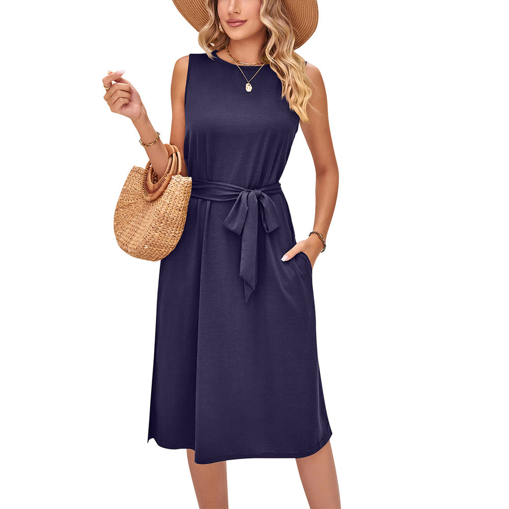 Chic Sleeveless Belted Midi Dress by Sophie Laurie