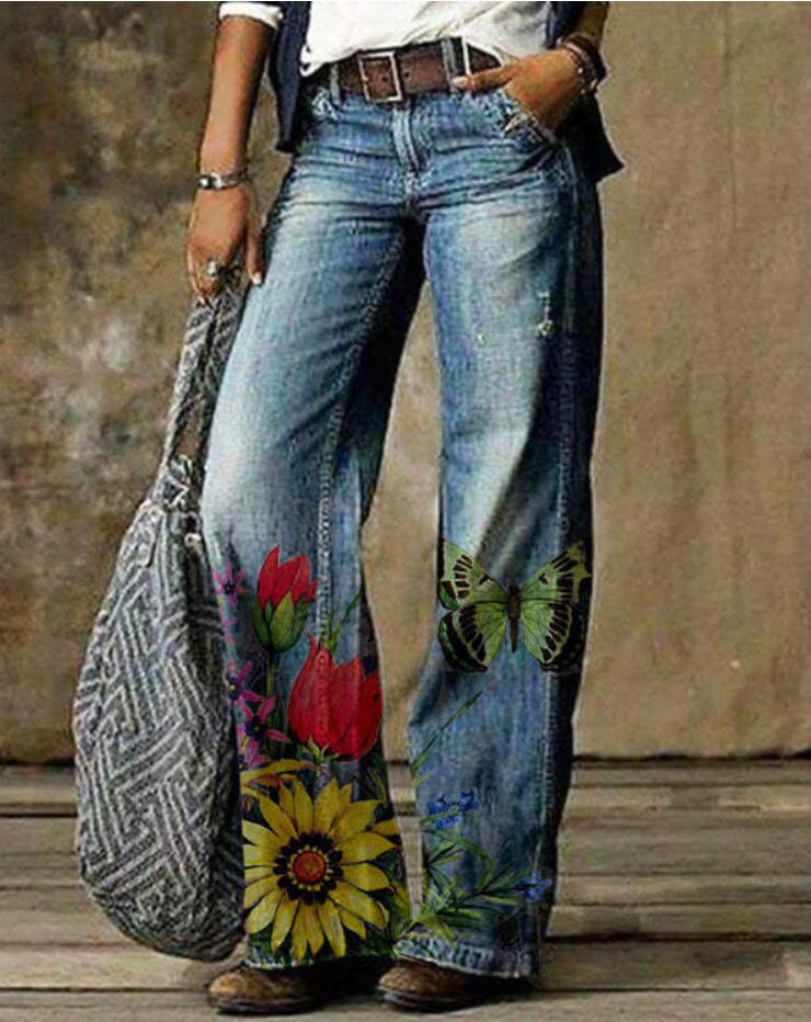 Artistic Floral Wide Leg Pants by Sophie Laurie