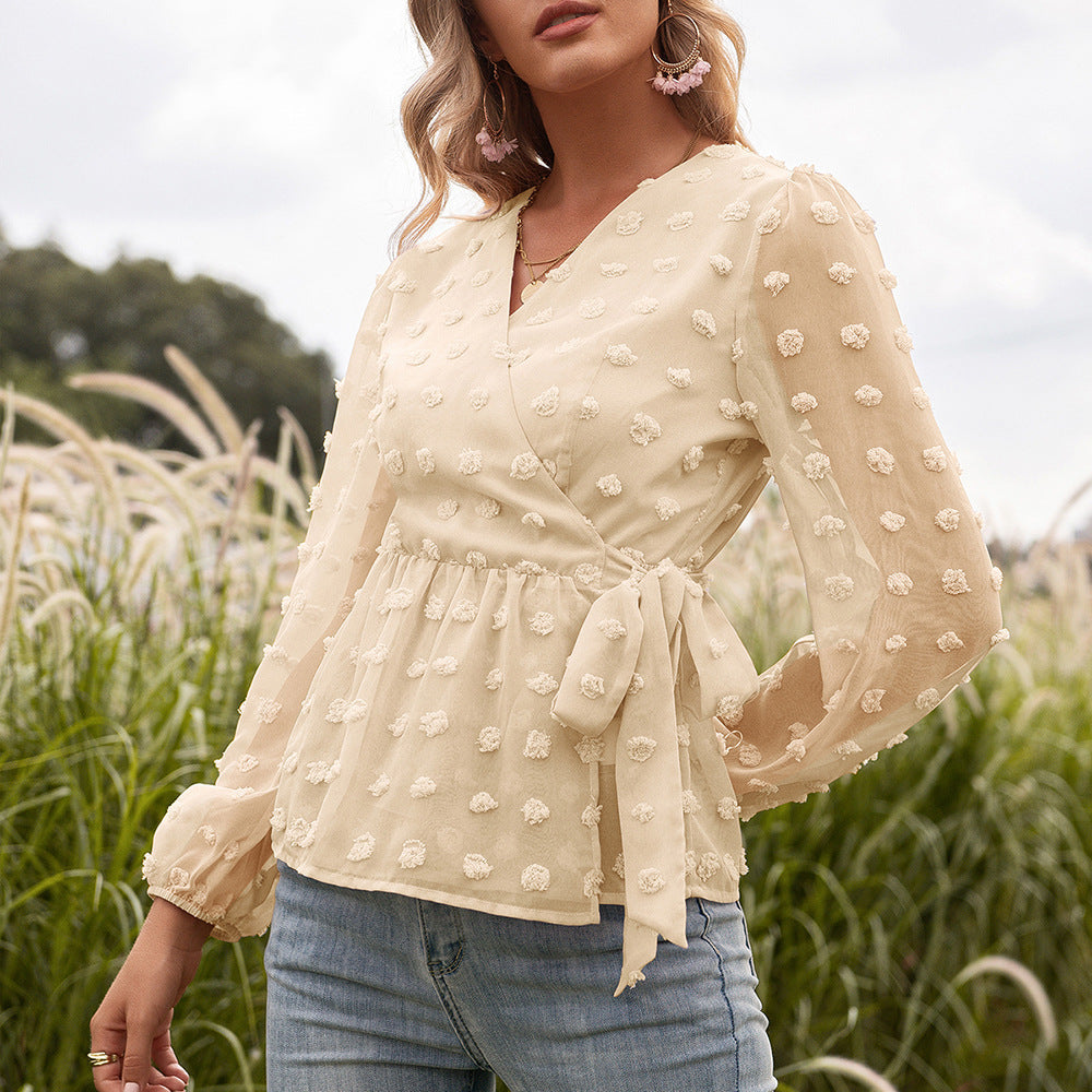 Elegant Jacquard V-Neck Blouse by Sophie Laurie