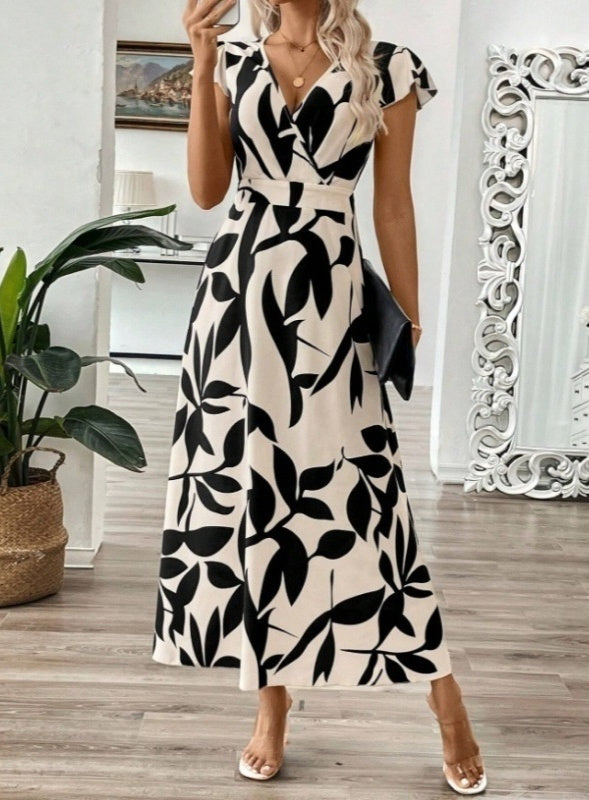 Elegant V-Neck Print Maxi Dress by Sophie Laurie