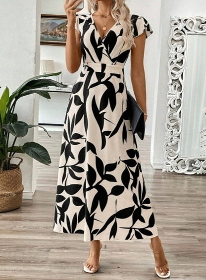 Elegant V-Neck Print Maxi Dress by Sophie Laurie