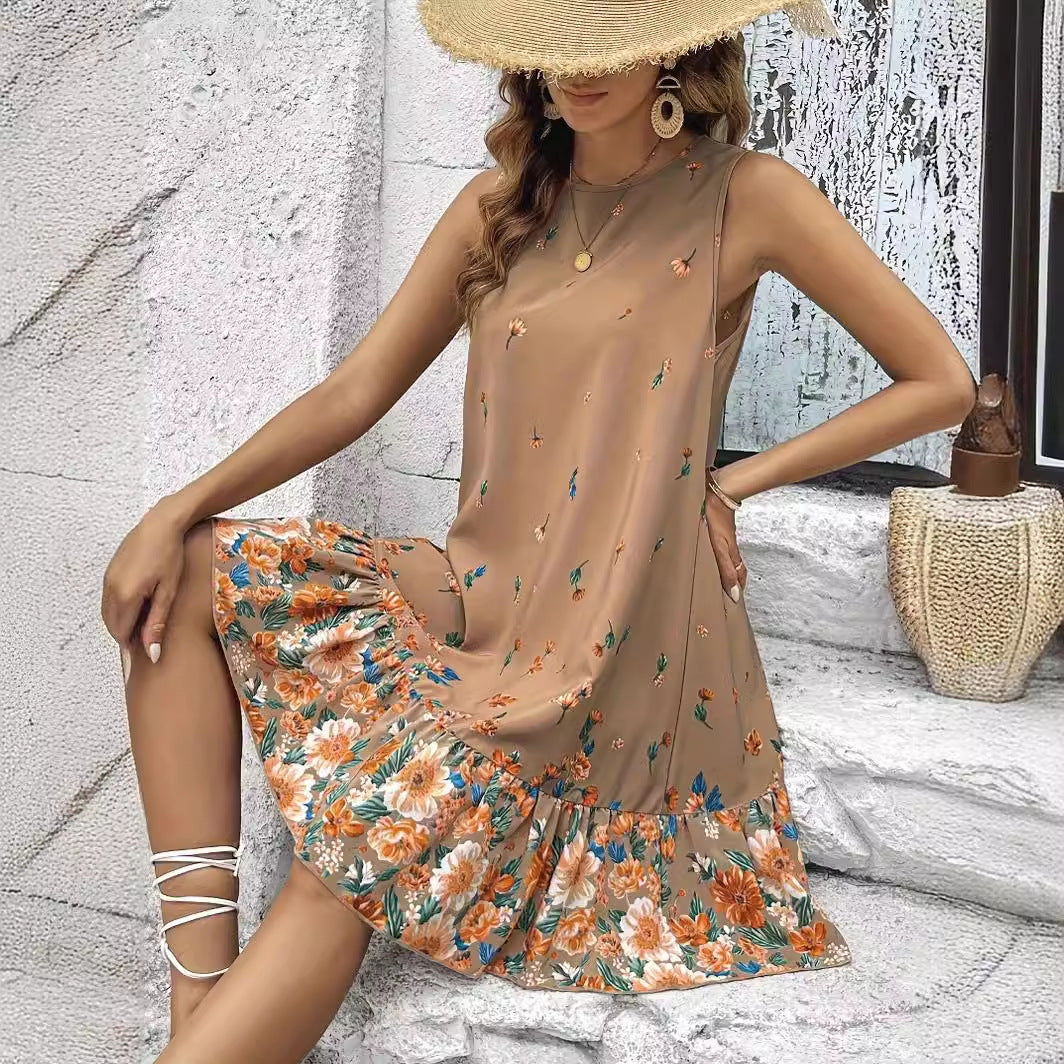 Floral Sleeveless Khaki Dress by Sophie Laurie