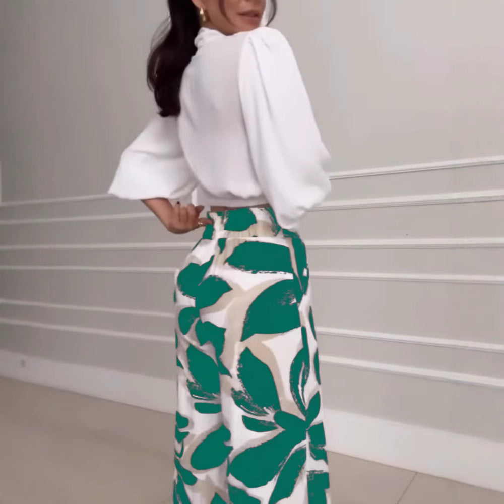 Socialite Womens Three-quarter-sleeve Fashionable Casual Wide-leg Pants Set