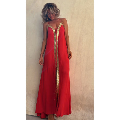 Elegant Lace-Up Halterneck Dress by Sophie Laurie