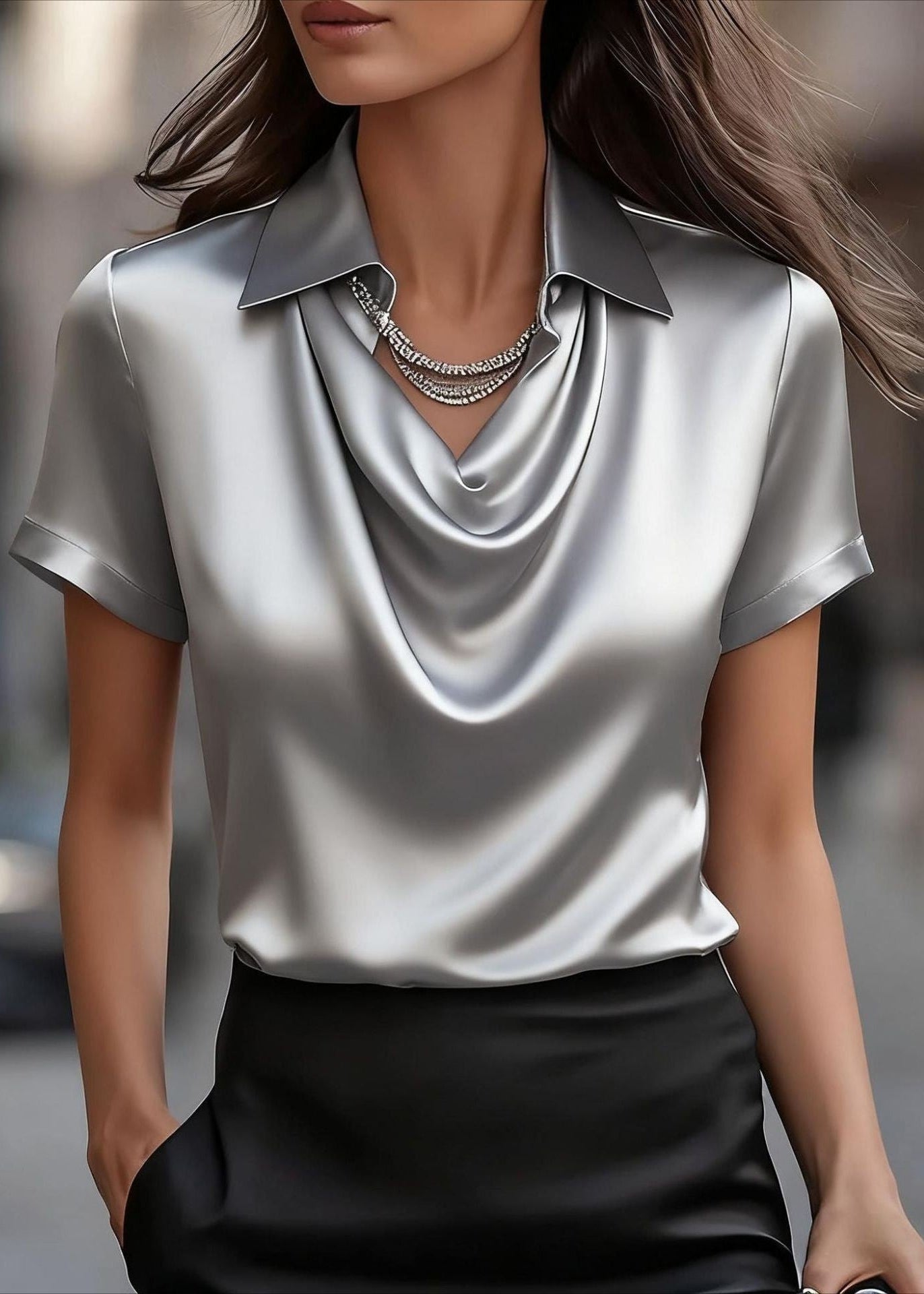 Chic Satin Boat-Neck Blouse by Sophie Laurie