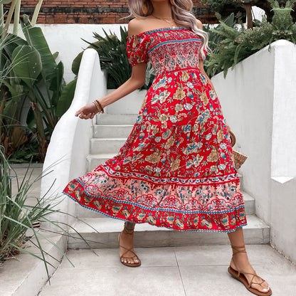 Boho Floral Sophie Laurie Off-Shoulder Midi Dress