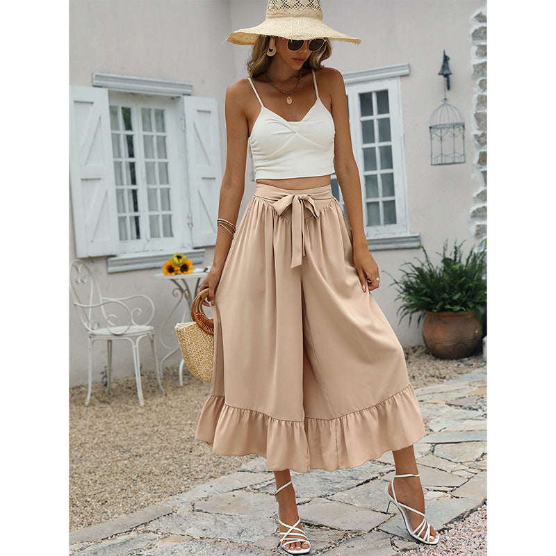 Elegant Ruffle Khaki Skirt Pants by Sophie Laurie