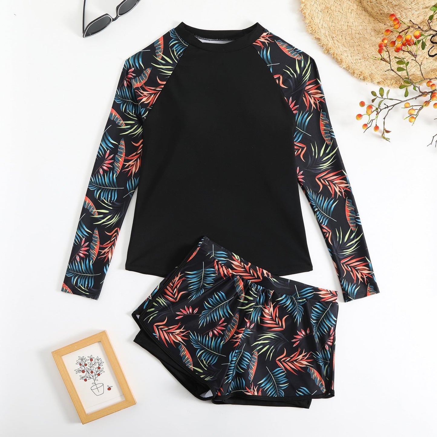 Leaf Print Sophie Laurie Long Sleeve Tankini Set