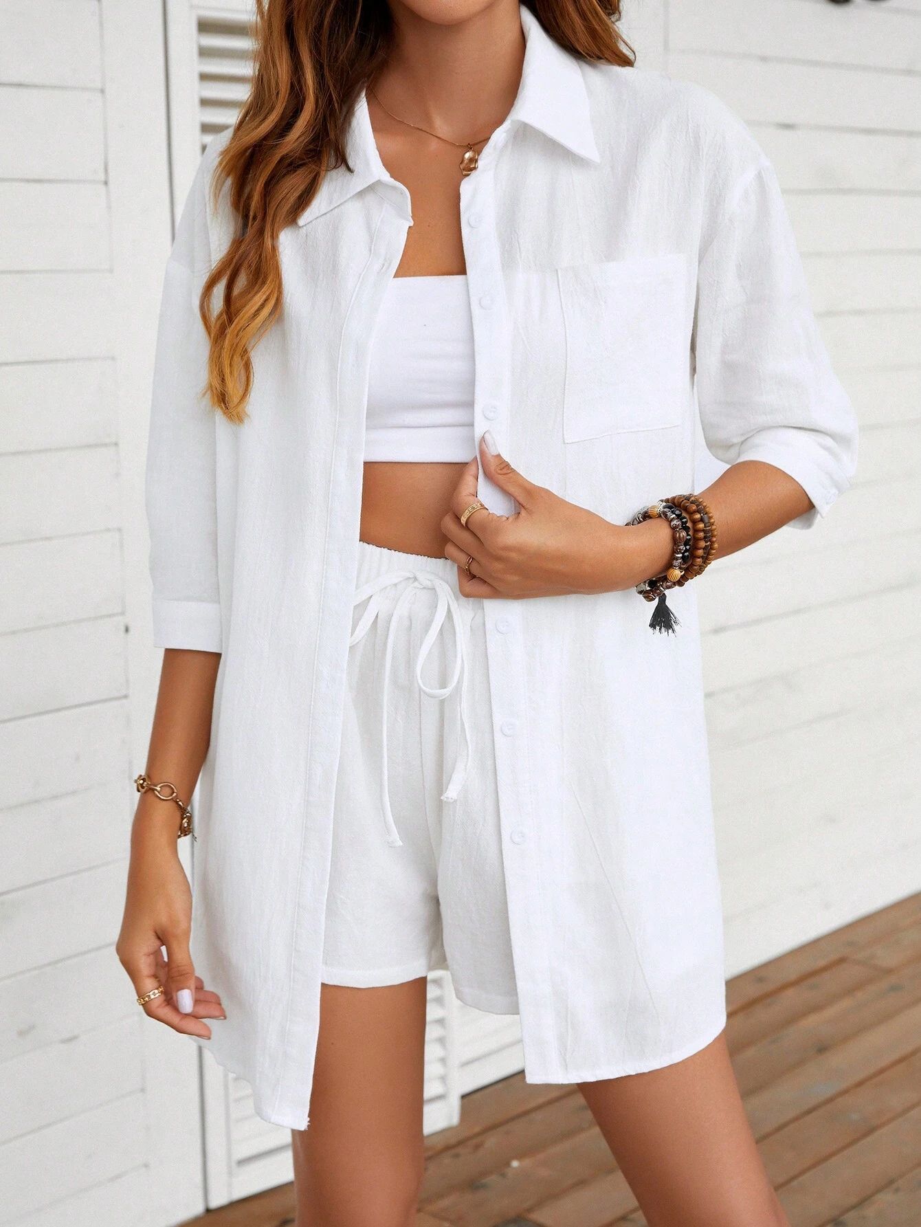 Chic Cotton Shirt Set Sophie Laurie Casual Outfit