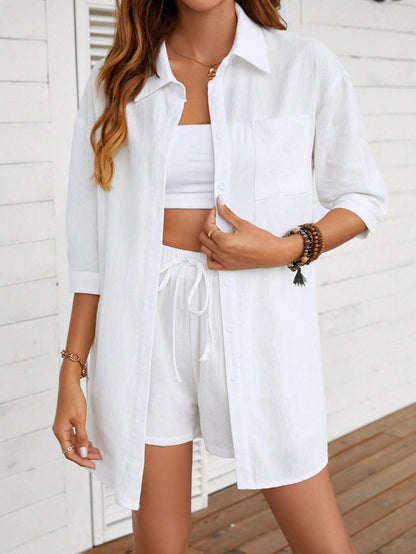 Chic Cotton Shirt Set Sophie Laurie Casual Outfit
