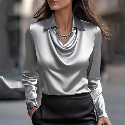 Elegant Satin Swing Collar Top by Sophie Laurie
