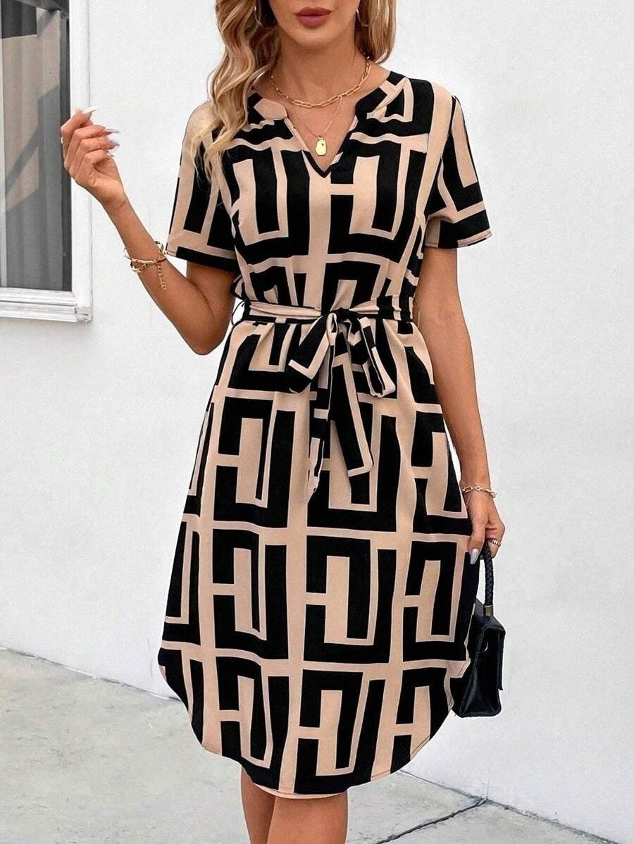 Chic Striped Sophie Laurie V-Neck Midi Dress