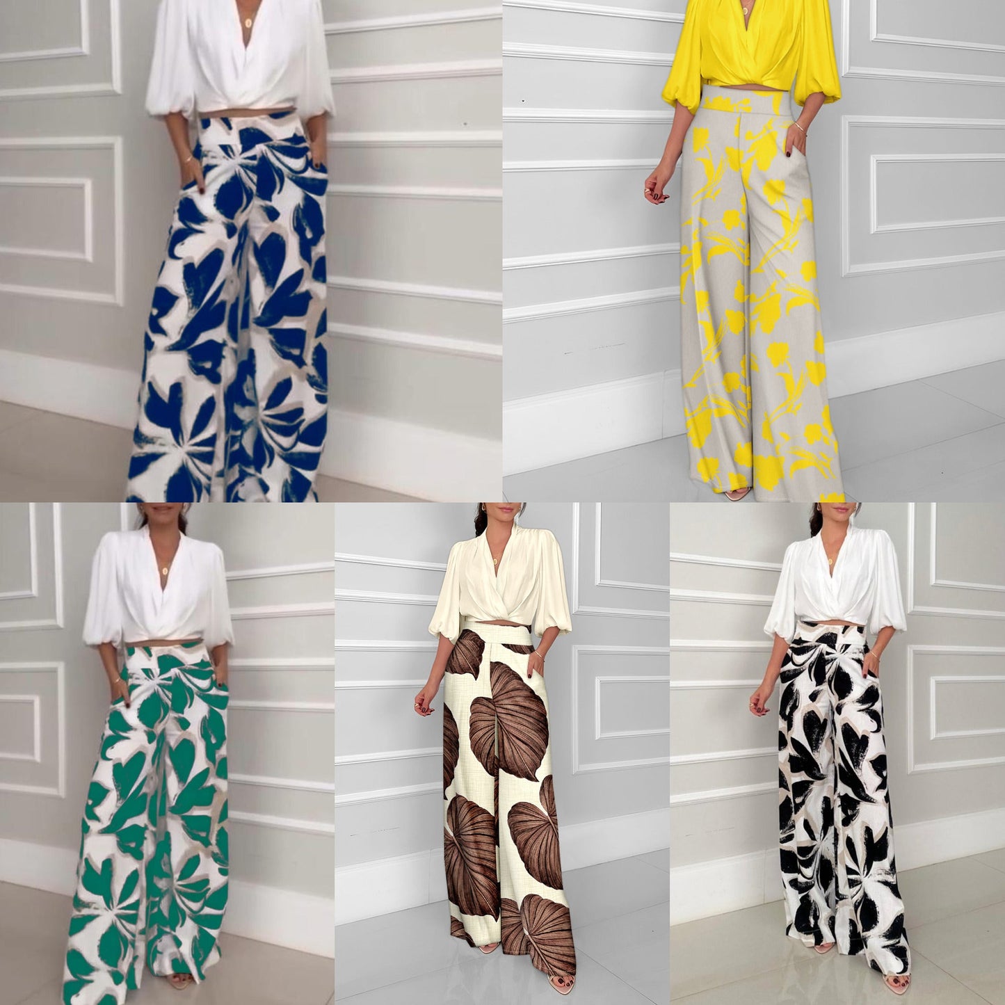 Socialite Womens Three-quarter-sleeve Fashionable Casual Wide-leg Pants Set