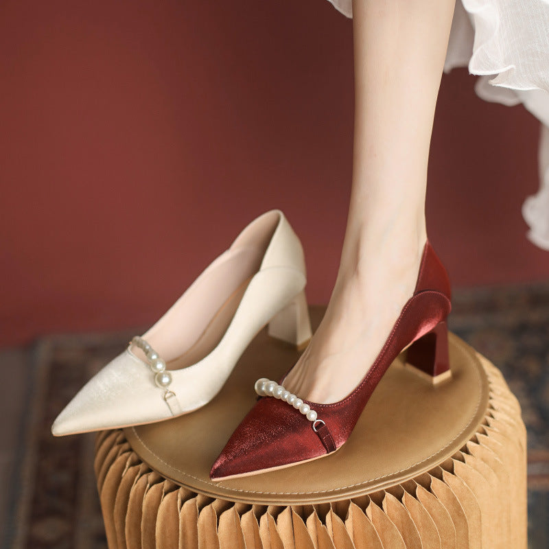 Elegant Pearl Pointed Heels by Sophie Laurie