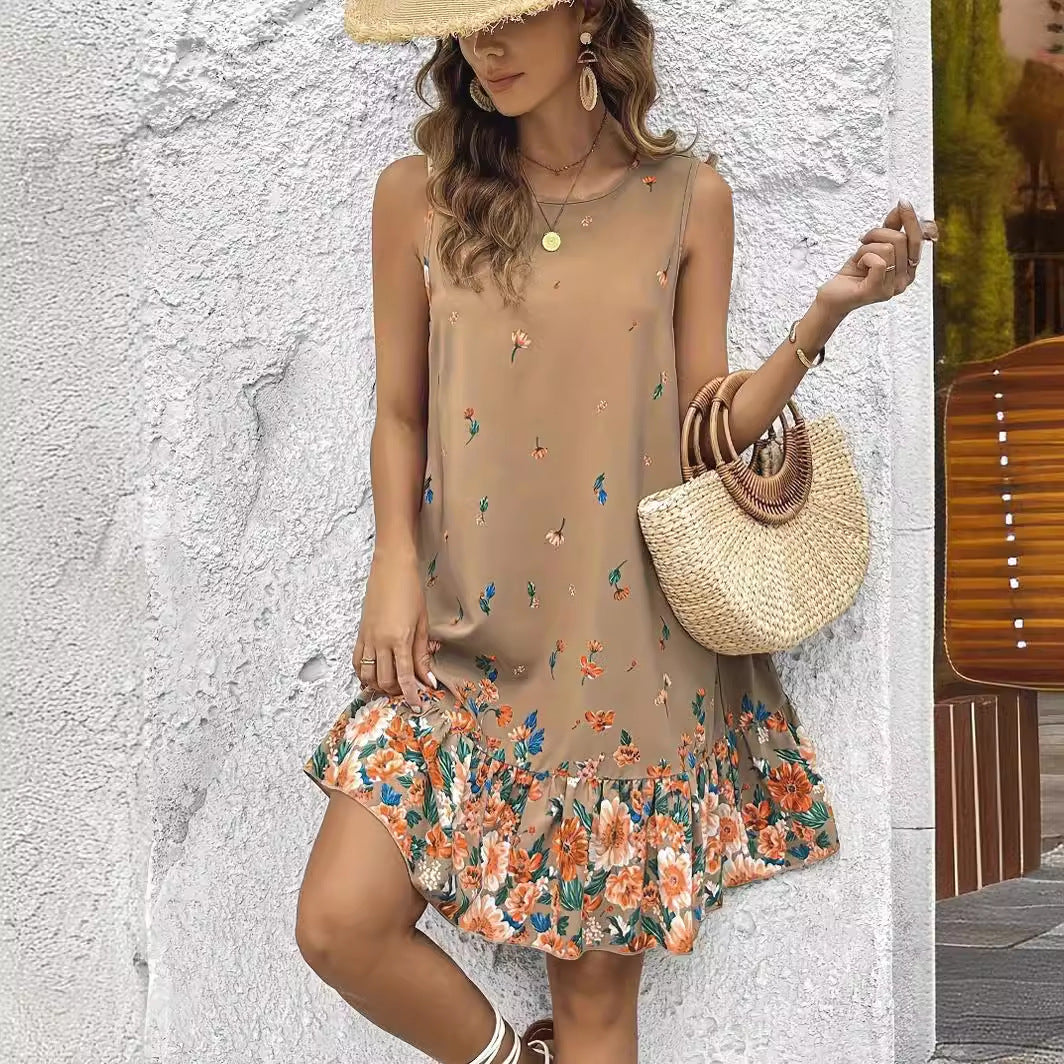 Floral Sleeveless Khaki Dress by Sophie Laurie