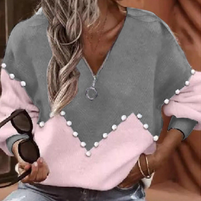 Chic Pearl Trim Sophie Laurie Knitted Sweater Blouse