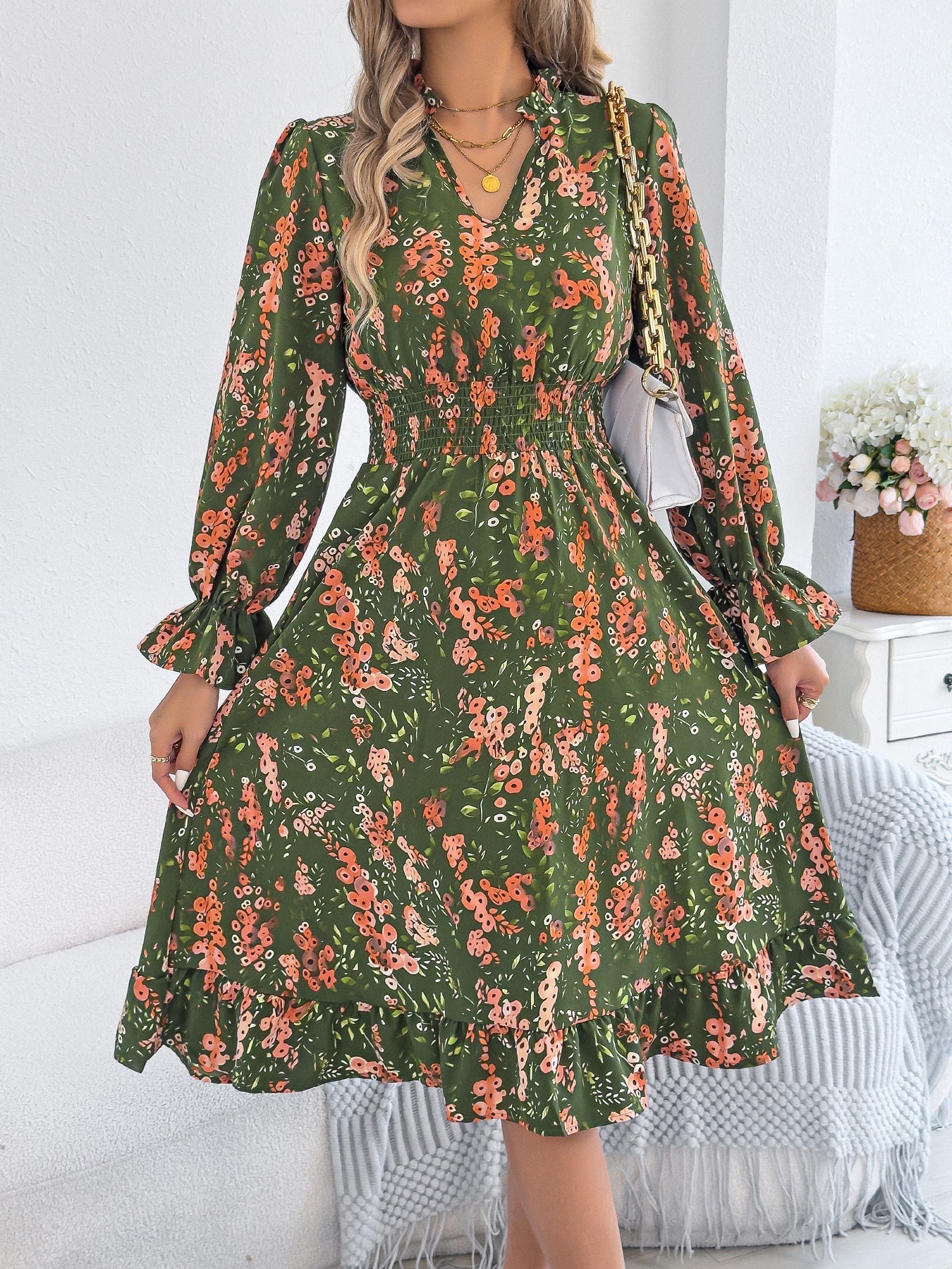 Floral Bell Sleeve Sophie Laurie Midi Dress