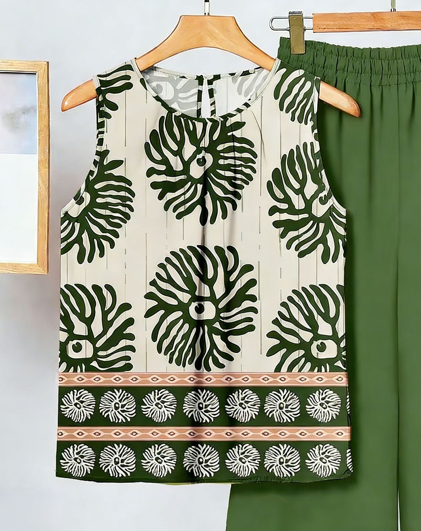 Womens Sleeveless Irregular Tank Top And Pants Fashionable Printed Two-Piece Set