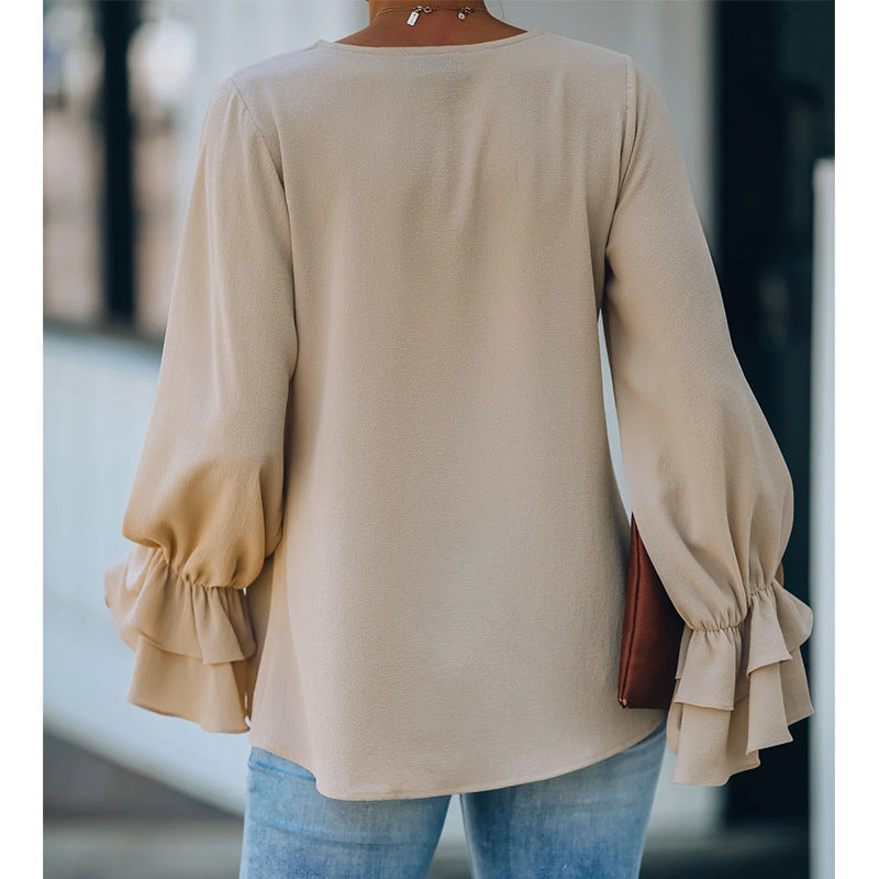 Elegant V-Neck Ruffle Sleeve Top by Sophie Laurie