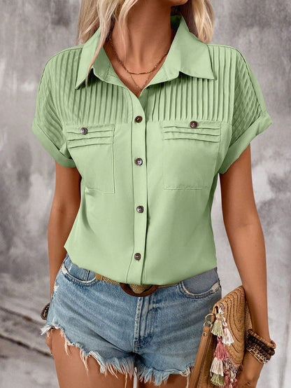Pleated Shoulder Short Sleeve Top by Sophie Laurie