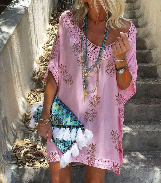 Chic Lace Print Dress Sophie Laurie Summer V-Neck