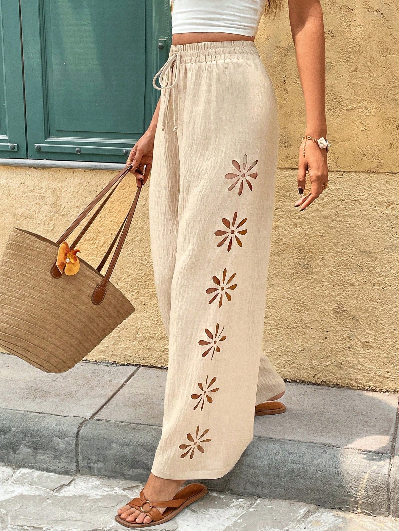 Chic Sophie Laurie Floral Cutout Drawstring Pants