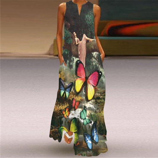 Retro Print Long Dress by Sophie Laurie