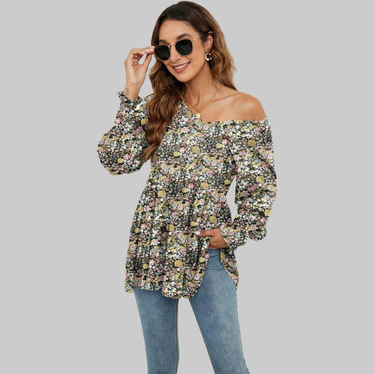 Floral Puff Sleeve V-Neck Top by Sophie Laurie