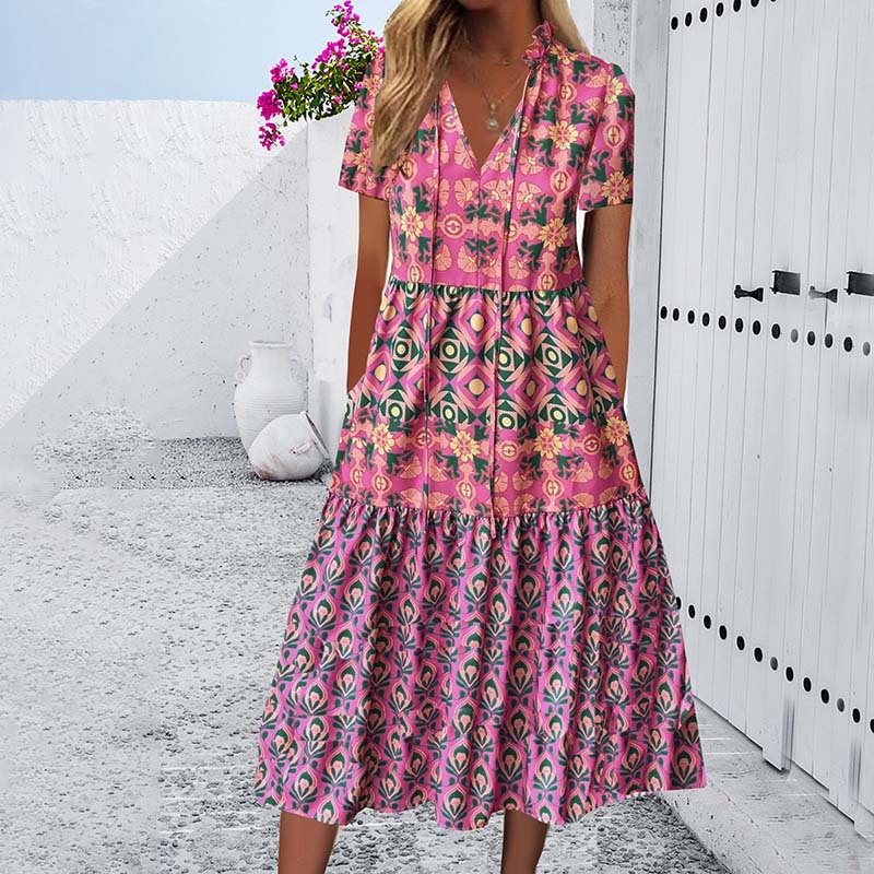 Vibrant Printed Sophie Laurie Summer Midi Dress