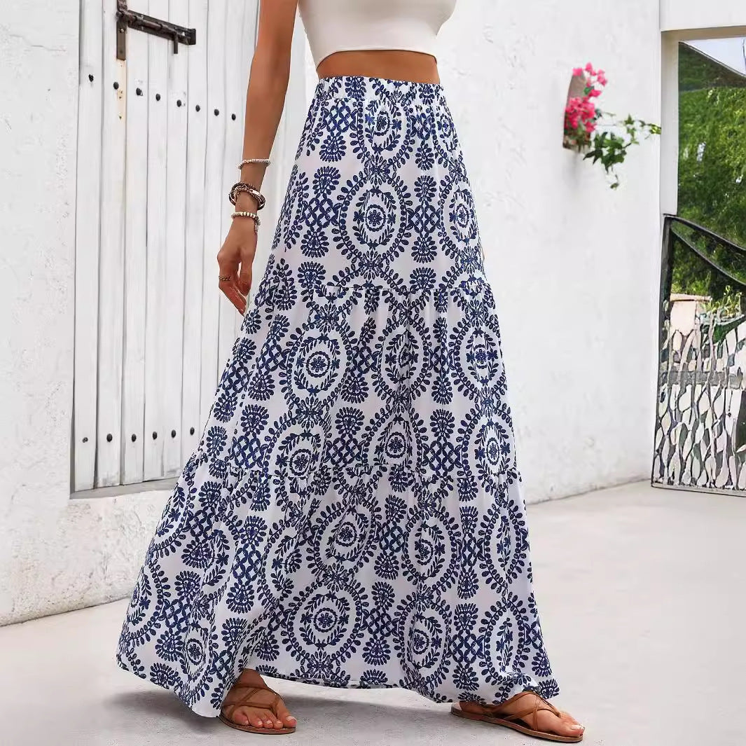 Blue Porcelain Print Sophie Laurie Swing Skirt
