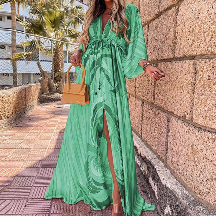 Vibrant V-Neck Lace-Up Maxi Dress by Sophie Laurie