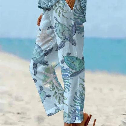Sea Turtle Print Sophie Laurie Cropped Pants