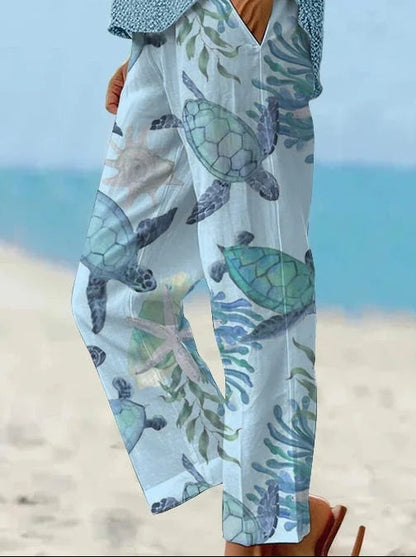 Sea Turtle Print Sophie Laurie Cropped Pants